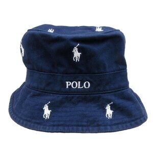 Polo Ralph Lauren Embroidered Pony Bucket Hat Adult Size S/M Navy Blue White NEW
